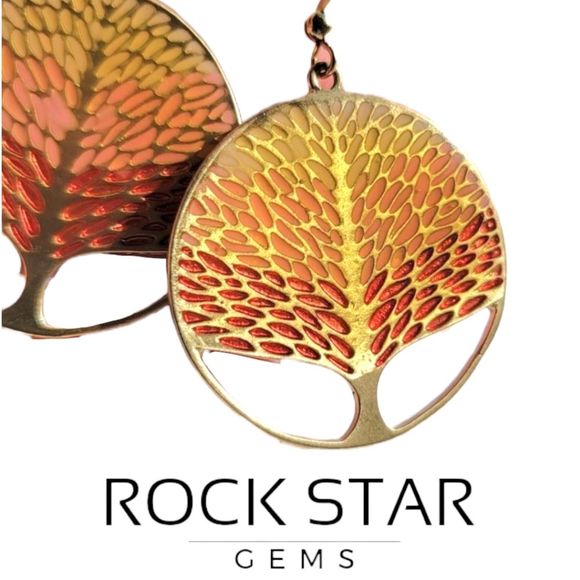 Da Vinci Jewelry - Gold disc Tree of life enamel earrings